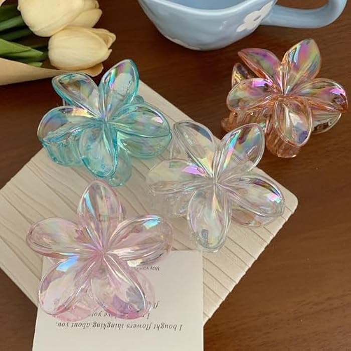 6PCS Colorful Clear Flower Claw Clips, Hawaiian Flower Hair Clips, NonSlip Strong Hold, Beach Hair Accessories for Women & Girls - Image 5